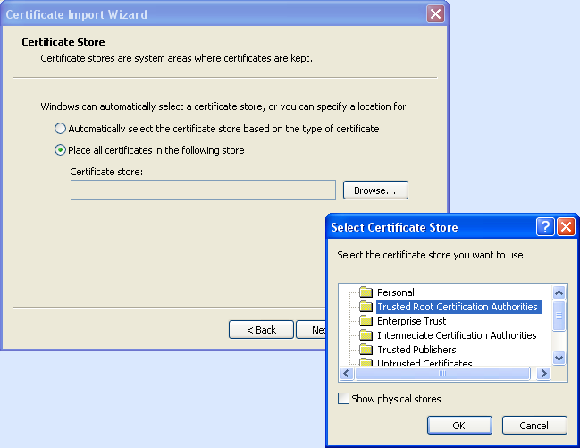 Select Trusted Root Certification Authority from the list